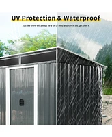 6ft x 5ft Outdoor Metal Storage Shed with Lockable Sliding Doors and Transparent plate for Garden