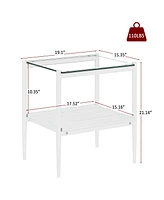 Coffee Table and End tables Set of 3, Tempered Glass Table with Mdf layer, Modern Tables for Living Room, Transparent Glass