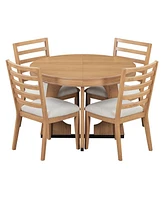 5-Piece Retro Rustic Functional Dining Set Unique Geometric Design, 1 Extendable Table with a 16-inch Leaf and 4 Upholstered Chairs Ideal for Dining R