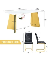 63" Snow Mountain Table & 6 Pu Chairs