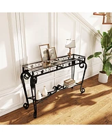 Stylish Glass & Metal Console Table with Storage