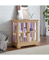 Antique Led Curio Display Cabinet, Adjustable Shelves, Lattice Doors, Oak Showcase