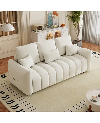 Premium 80.7" Teddy Fabric Sofa with Cushions and Pillows