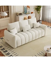 Premium 80.7" Teddy Fabric Sofa with Cushions and Pillows