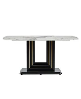 Rectangular Marble Dining Table (63"), Modern Faux Marble Kitchen Table
