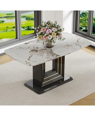 Rectangular Marble Dining Table (63"), Modern Faux Marble Kitchen Table