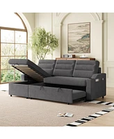 83" Convertible Sofa Bed with Storage, Recliner, and Cup Holder