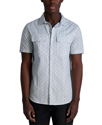 Karl Lagerfeld Paris Men's Plaid Short Sleeve Woven Shirt