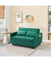 55 "green velvet sofa, elegant with convenient pockets, clever interpretation of the three-in-one conversion art
