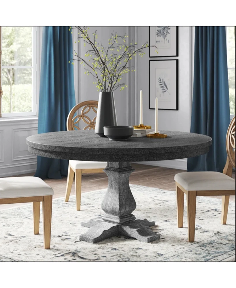 Rustic Elegance: Expandable Pedestal Dining Table with Nature-Inspired Design