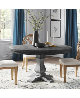 Rustic Elegance: Expandable Pedestal Dining Table with Nature-Inspired Design