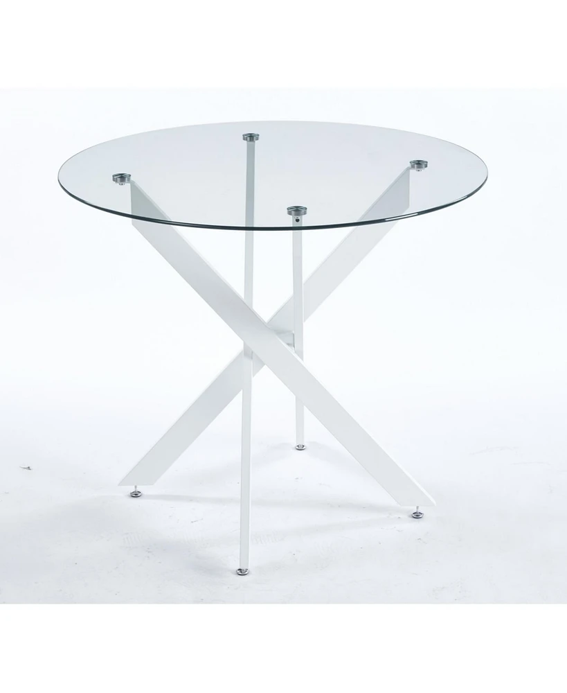 Modern Cross-Leg Dining Table with Tempered Glass (90x90x75cm)