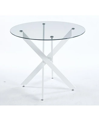 Modern Cross-Leg Dining Table with Tempered Glass (90x90x75cm)