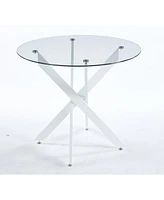 Modern Cross-Leg Dining Table with Tempered Glass (90x90x75cm)
