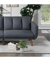 Blue Grey Convertible Sofa with Wooden Legs
