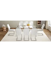 71" Rectangular Glass Dining Table & 8 White Pu Chair