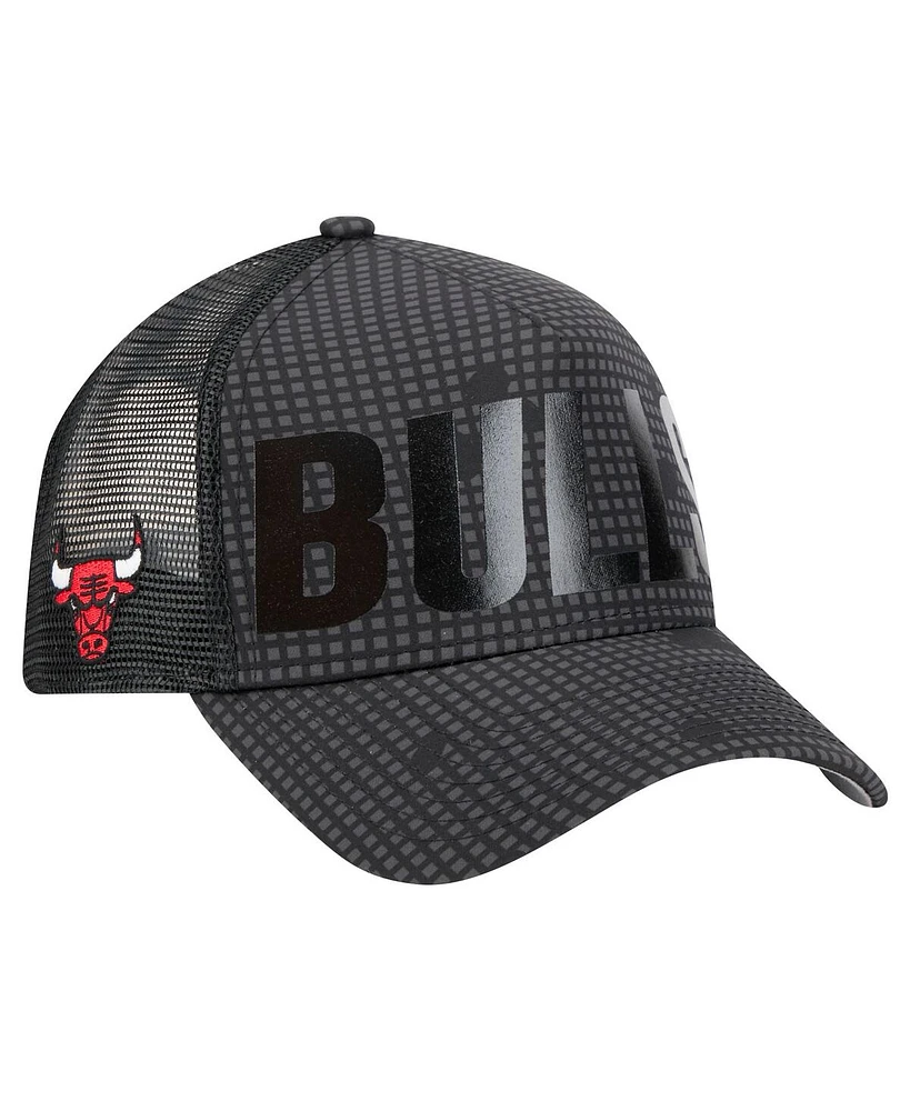 New Era Men's Black Chicago Bulls Midnight Ink Tonal A-Frame Trucker 9FORTY Adjustable Hat