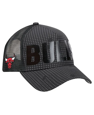 New Era Men's Black Chicago Bulls Midnight Ink Tonal A-Frame Trucker 9FORTY Adjustable Hat