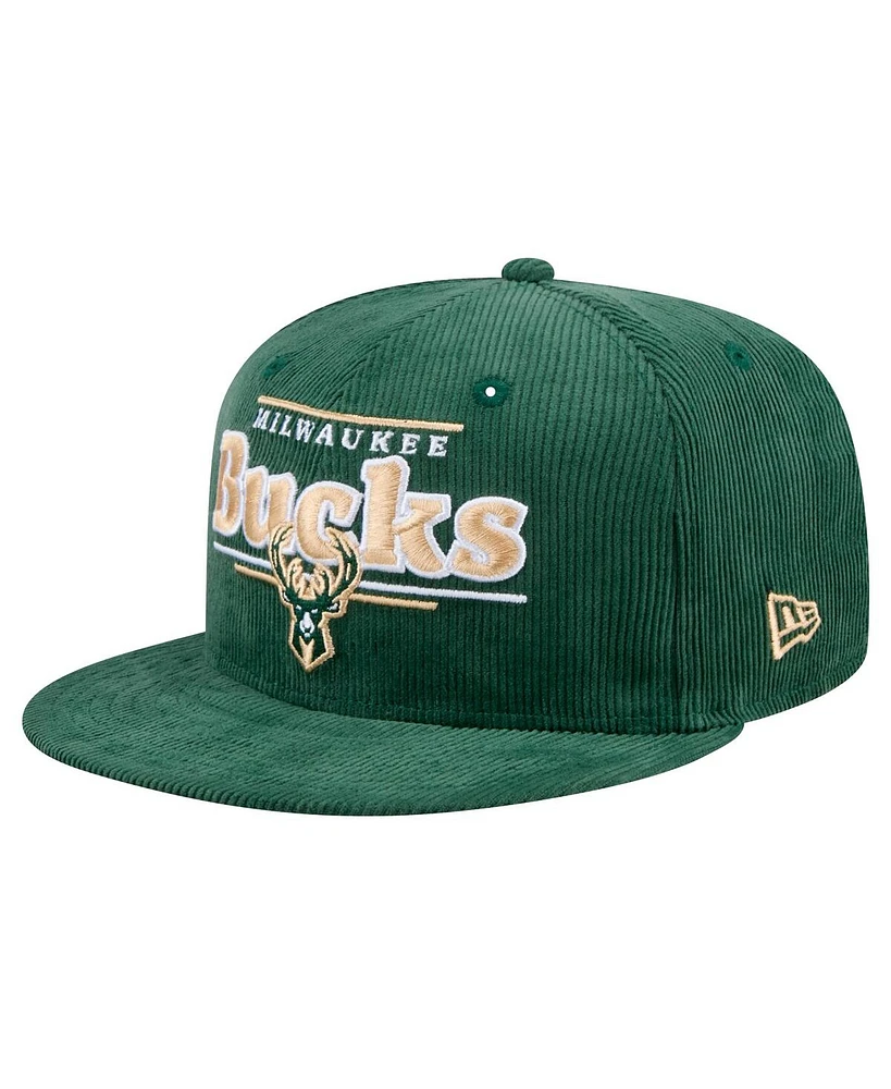 New Era Men's Hunter Green Milwaukee Bucks Throwback Display Corduroy 9FIFTY Snapback Hat