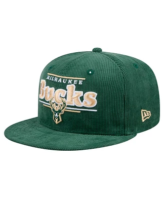 New Era Men's Hunter Green Milwaukee Bucks Throwback Display Corduroy 9FIFTY Snapback Hat