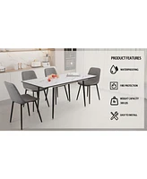 White Extendable Dining Set: Table & 4 Grey Chairs