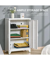 Industrial Storage Cabinet, Steel Garage Cabinet with Double Doors and Adjustable Shelves, White