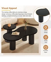 Easy Assembly Nesting Coffee Table Set of 2, Cream Style Cloud Coffee Table with Round Small Side Table