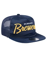 New Era Men's Navy Milwaukee Brewers Retro Satin Script Golfer Adjustable Hat