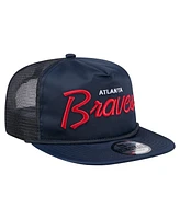 New Era Men's Navy Atlanta Braves Retro Satin Script Golfer Adjustable Hat