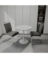 White Tulip Dining Table & Gray Pu Dining Chairs (Set of 3)