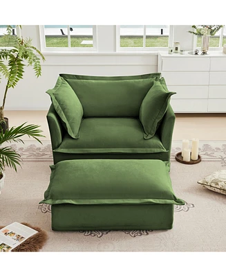 Armchair with Ottoman, Deep Seat Chenille Set