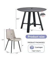 Modern 42" Round Mdf Dining Table Set with 4 Gray Pu Chairs