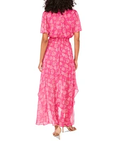 Msk Women's Flutter-Sleeve Handkerchief-Hem Maxi Dress