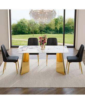 Luxurious 63" Pandora Dining Set: Sintered Stone Table, 4 Pu Chairs