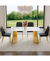 Luxurious 63" Pandora Dining Set: Sintered Stone Table, 4 Pu Chairs
