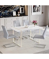 55" Cream Dining Table with 4 Light Gray Chairs