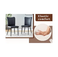 Modern Marble Dining Set: Table (55"x31.4") + 6 Black Pu Chairs