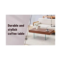 Walnut Mdf Coffee Table with Glass Legs (39.3"x21.6")