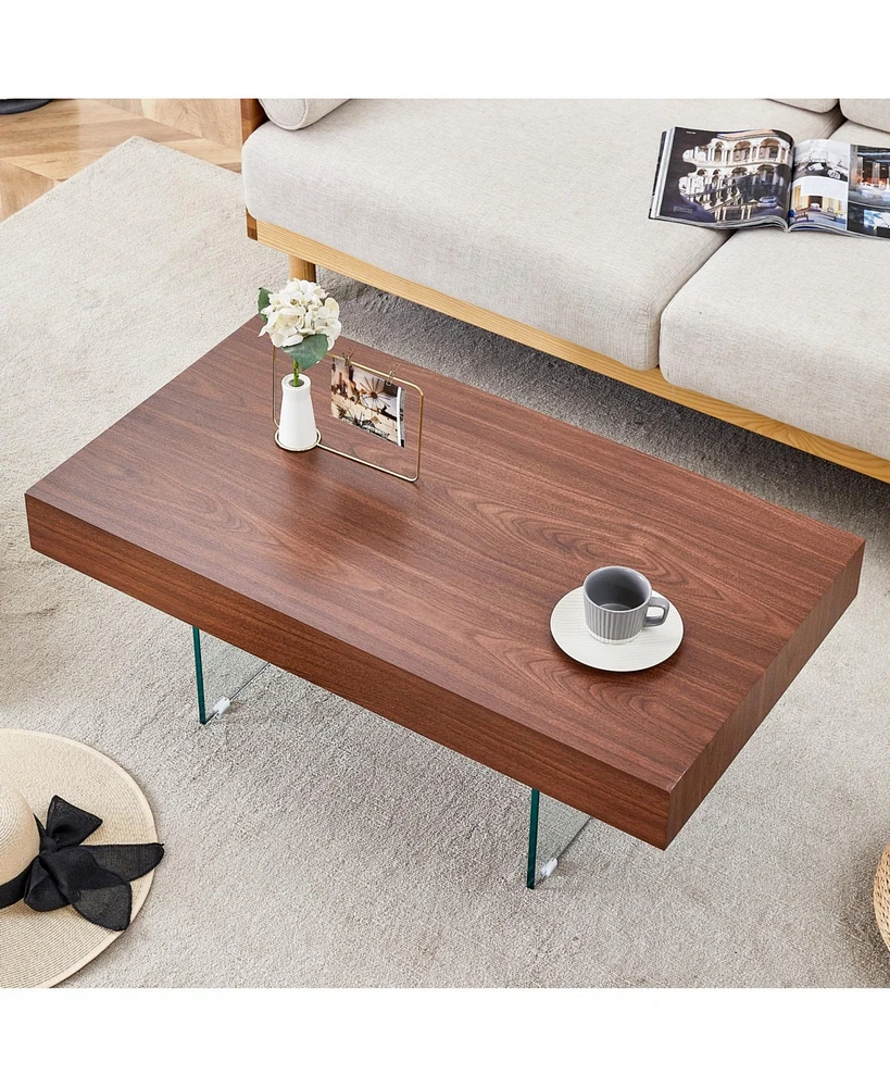 Walnut Mdf Coffee Table with Glass Legs (39.3"x21.6")