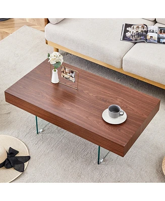 Walnut Mdf Coffee Table with Glass Legs (39.3"x21.6")