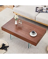 Walnut Mdf Coffee Table with Glass Legs (39.3"x21.6")