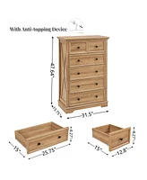 6 Drawer Dresser,6 Drawers cabinet Tall Chest of Drawers Closet Organizers Storage Clothes, cabinet of 6 drawers Living Room, Oak, 31.50" L15.75W