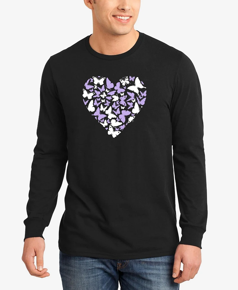 La Pop Art Men's Butterfly Heart Word Long Sleeve T-Shirt