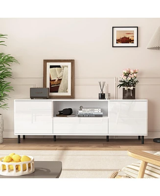 Modern Tv Console, Tv Stand, Entertainment Center with Storage Shelves, Tv Cabinet for Living Room, Bedroom, Cloud White 63x15.74x19.68 inch