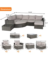 8pc Outdoor Patio Sofa Set, Wicker Sectional with Ottoman & Table