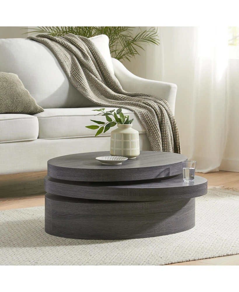 Multi-Functional Oval Rotating Coffee Table with 3 Layer Surfaces