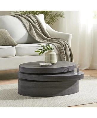 Multi-Functional Oval Rotating Coffee Table with 3 Layer Surfaces