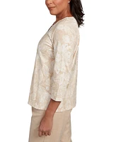 Alfred Dunner Petite Catalina Island Textured Floral Foil Accent Top