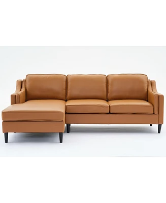94.5 inch modern style L-shaped genuine leather sofa with chaise lounge, Left Chaise, Tan
