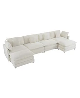 149.6" Modern Modular Corduroy Sofa with Storage Pockets